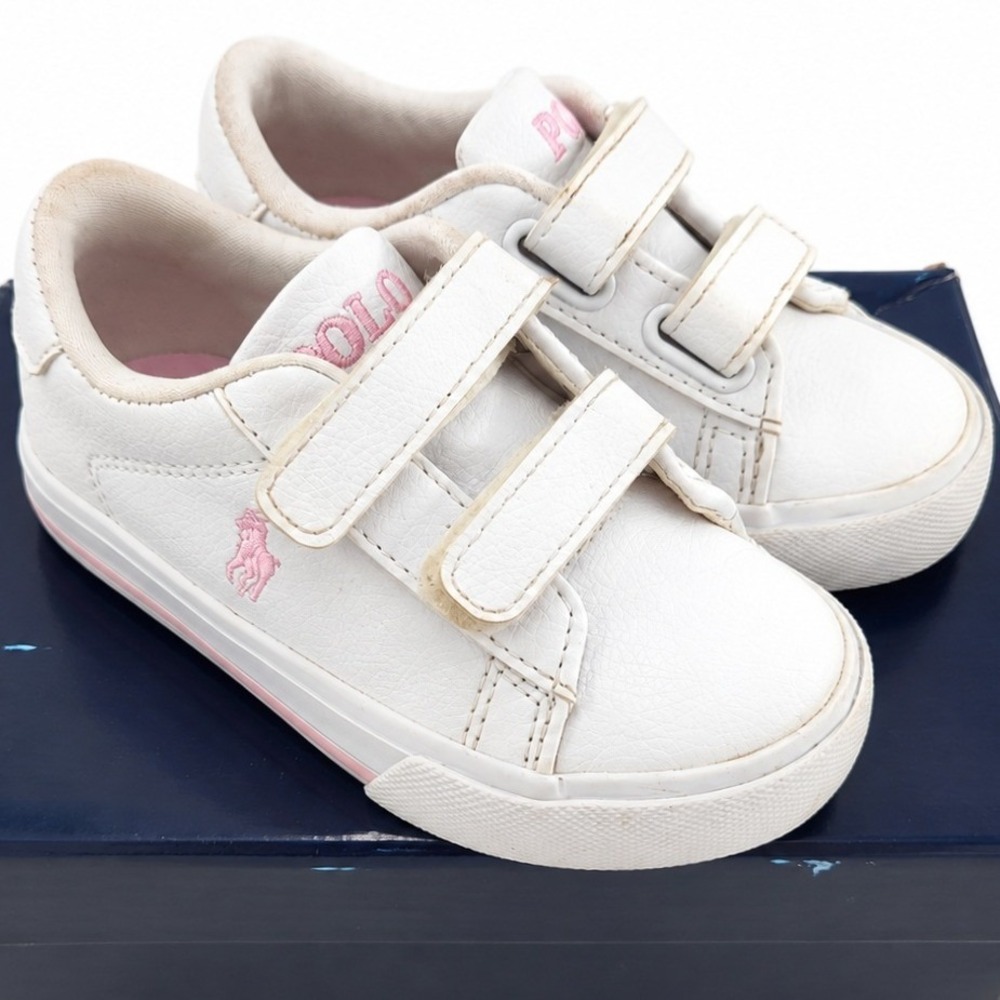 Polo Ralph Lauren Easten II EZ Shoes Toddler Girl 7 White Pink Strap Sneakers
